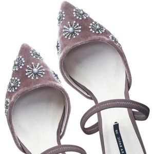 Zara | Embroidered Velvet Beaded Slingback Pumps, Size 39 (8)